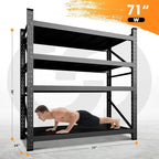 71” W Storage Shelves Heavy Duty, 5000LBS Metal Garage Shelving Units, 4 Tier Storage rack shelf, Steel Industrial Shelving , Adjustable Standing Shelf for Basement/Warehouse 71"W x 24"D x 70"H, Black