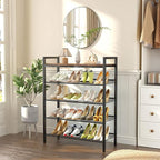 Shoe Rack for Front Door Entrance, 5 Tier Shoe Rack for Entryway, 16-20 Pairs of Shoes, Metal Shoe Rack Organizer, Free Standing Shoe Rack for Closet (Black+Rustic Brown)