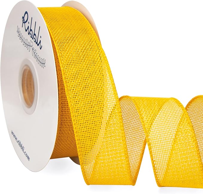 Ribbli Yellow Burlap Wired Ribbon, 1-1/2” Inch x Continuous 20 Yard, Yellow Wired Ribbon for Wreaths,Big Bows,Tree Decoration,Outdoor Decoration