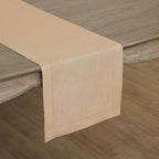 Solino Home Linen Hemstitch Table Runner 60 Inches - 100% Pure Linen Beige Table Runner 14 x 60 Inch Ideal for Dresser and Coffee Tables - Fall, Autumn, Thanksgiving, Christmas - Classic Hemstitch