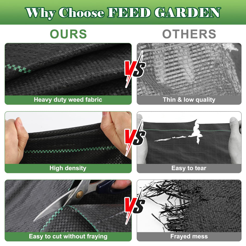 FEED GARDEN 4FT x 100FT Landscape Fabric Weed Barrier Fabric, Heavy Duty 3.2oz Ground Cover Geotextile Fabric for Gardening, with 30 U-Shaped Stakes (2 Pack 4x50FT)
