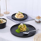 Herogo 12 Pieces Stoneware Dinnerware Set, Service for 4, Dinner Plates and Bowls Sets, Double Reactive Glaze Dishes Set for Kitchen, Scratch Resistant, Dishwasher Safe, Matte Black