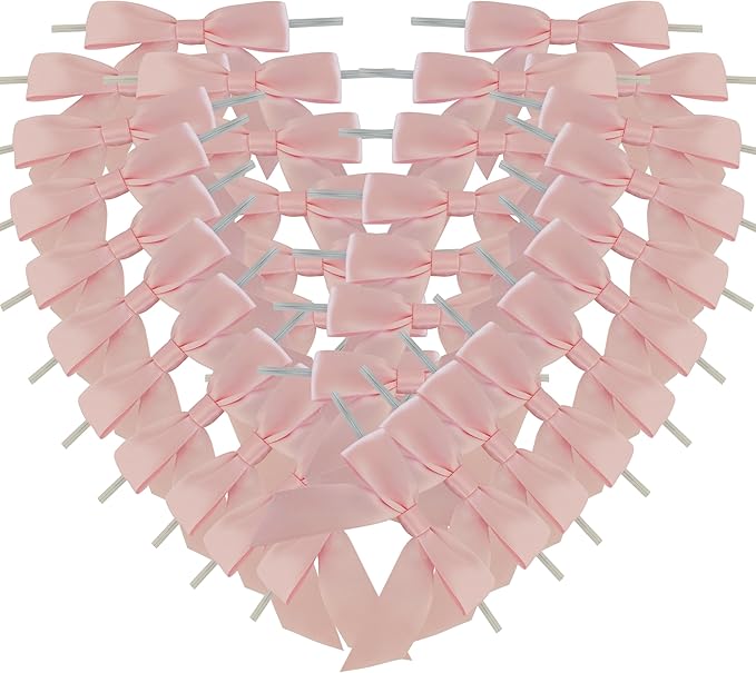 50pcs 3-1/2" Light Pink Satin Ribbon Bows with Twist Ties for Gift Wrapping Packing Wedding Big Ribbon Bows for Accessories Decoration (Lt.Pink)