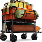Foldable 50''L Extra Long Double Decker Wagon for Sport, 400L Collapsible Heavy Duty Wagon Cart with Big Wheels, Utility All-Terrain Large Extender Cart for Outdoors, Orange