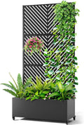 Metal Raised Garden Bed with Trellis, 2-in-1 Planter Box & Privacy Screen for Climbing Plants, Outdoor Standing Flower Bed with Drainage Holes, 35.4" L x 15.7" W x 70.1" H, Black-Parallel