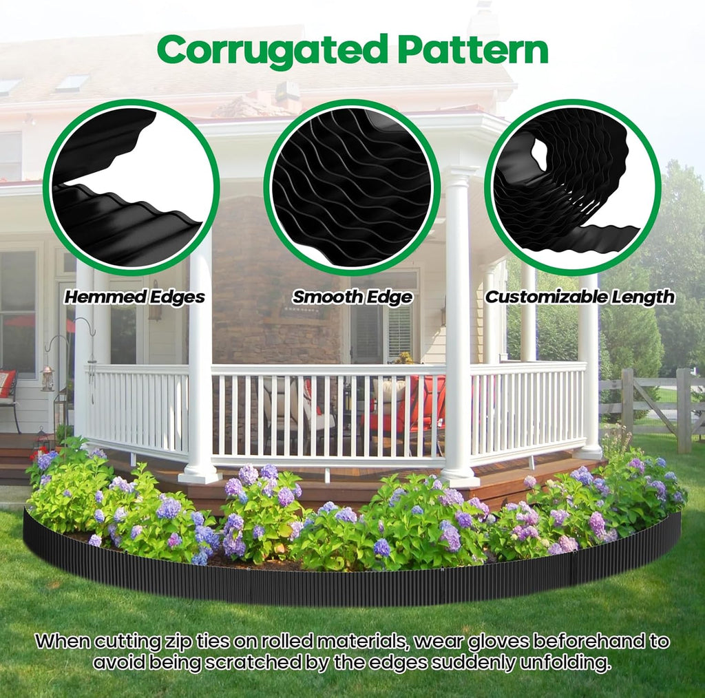 Corrugated Metal Garden Edging, Sturdy Tall Landscape Edging Borders, Perfect DIY for Flower Beds, Lawn and Pathway, Tree Surrounds, Paver Edges (Black, 8"×20FT)