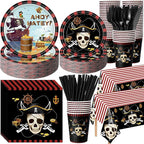 452 Pcs Pirate Party Supplies Decorations for 50 Guests, Pirate Treasure Theme Paper Plates Napkins Cups Tablecloth Cutlery Straws for Adult Halloween Birthday Party Decorations
