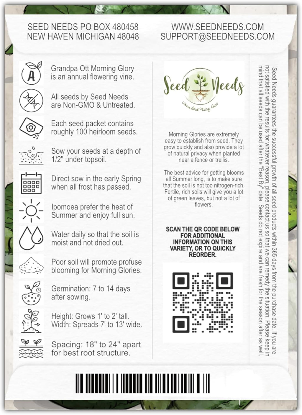 Seed Needs, Grandpa OTT Morning Glory Seeds - 100 Heirloom Seeds for Planting Ipomea purpurea - Annual Blue/Violet Blooms, Flowering Vine for a Natural Privacy Fence (5 Packs)