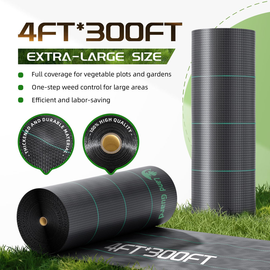 Land Guard 4ft x 300ft Weed Barrier Fabric Heavy Dusty, Ground Cover, Weed Mat, Woven Landscape Fabric for Garden, Lawn and Outdoor Project