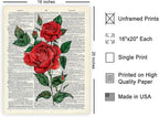Poster Master Dictionary Art Poster - Red Roses Print - Flower Art - Floral Art - Gift for Men, Women & Florist - Minimal Decor for Living Room, Bedroom, Dorm or Flower Shop - 16x20 UNFRAMED Wall Art