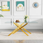 60" Rectangular Glass Dining Table Modern Kitchen Glass Top Table for 6 with Gold Metal Legs, Clear Dining Table Kitchen Table for Home Office Dining Room