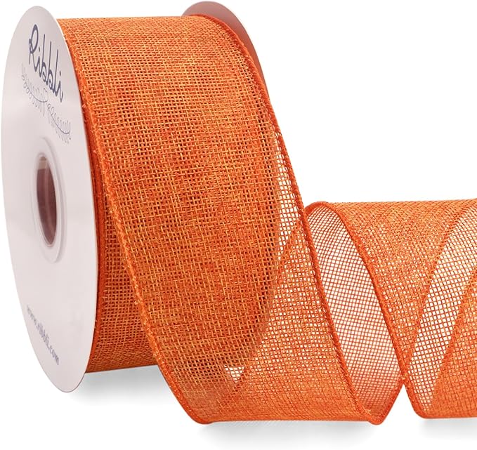 Ribbli Orange Burlap Wired Ribbon, 2-1/2” Inch x Continuous 20 Yard, Wired Edge Ribbon for Wreaths,Big Bows,Tree Decoration,Outdoor Decoration