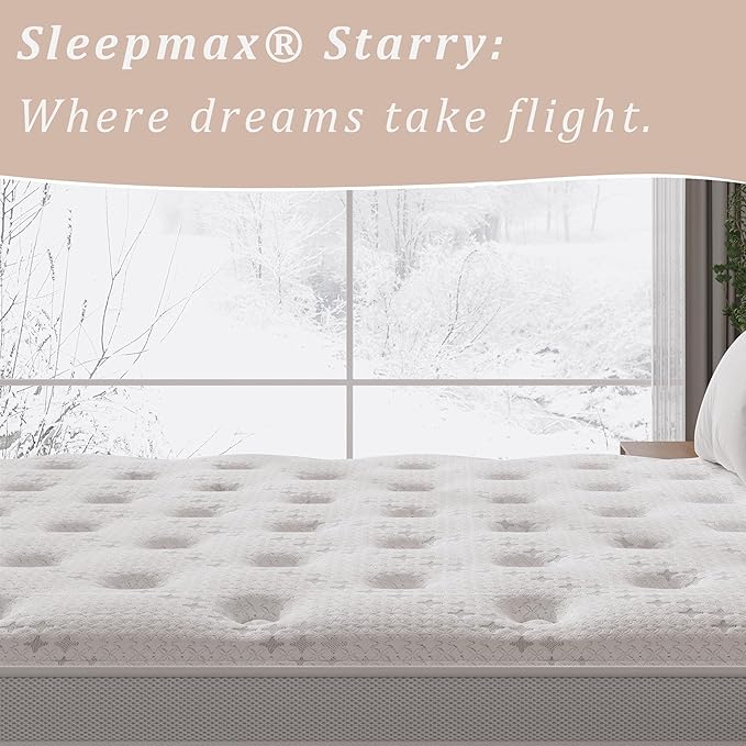 Sleepmax Firm Queen Mattress 14 Inch - Hotel-Collection Hybrid Mattress Pain Relief - Extra Lumbar & Hip Support - Deep Sleep Bed in a Box - Fiberglass-Free, CertiPUR-US Certified, 365-Night Trial