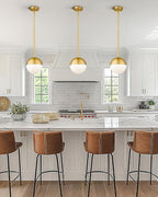 LMS Modern Pendant Lighting Gold Globe Pendant Light Fixture, Mid Century Chandelier One Light Hanging Fixture for Kitchen Island, Adjustable Indoor Lighting for Dinning Room Bedroom, LMS-187
