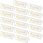 Jetec 16 Pieces Reserved Sign Acrylic Clear Reserved Table Tent Signs Table Number Holders for Wedding Printed Seating Reservation Restaurant Business Office Meeting Party (Gold)