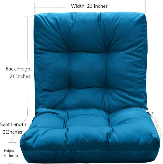 QILLOWAY Outdoor Chair Cushion for Patio Furniture, Waterproof Patio Cushions with Ties, Fade Resistant Replacement Pads for Outdoor Rocking Chairs,Peacock Blue