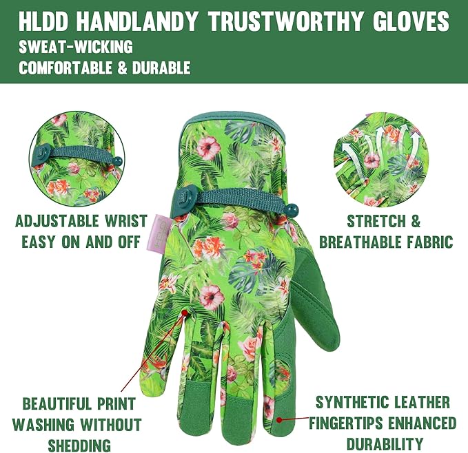 HLDD HANDLANDY Work Gloves for Women and Ladies, Leather Gardening Gloves Flexible Mechanic Working Gloves