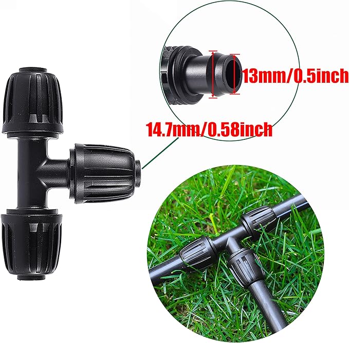 1/2 inch Irrigation Fittings Tee Connectors For (1/2" ID x0.6-0.63" OD) 16mm Drip Tubing Barbed Connectors-10 Pcs/pack