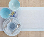 Solino Home Linen Light Blue Table Runner 120 Inches Long - 100% Pure Linen 14 x 120 Inch Table Runner - Classic Hemstitch