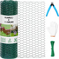 Chicken Wire Fence for Craft,13.78 x 118 Inch Lightweight Galvanized Hexagonal Chicken Wire Netting, Chicken Wire Mesh for Garden Poultry, Floral Chicken Wire Fencing with Gloves, Wire Ties and Plier