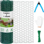 Chicken Wire Fence for Craft,13.78 x 118 Inch Lightweight Galvanized Hexagonal Chicken Wire Netting, Chicken Wire Mesh for Garden Poultry, Floral Chicken Wire Fencing with Gloves, Wire Ties and Plier