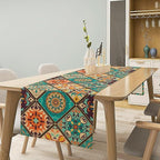 Bohemian Patchwork Table Runnerboho Colorful Tile Patchwork Indian Floral Print Table Runner for Home Kitchen Indoor Outdoor Party Wedding Decor, 13x70inch