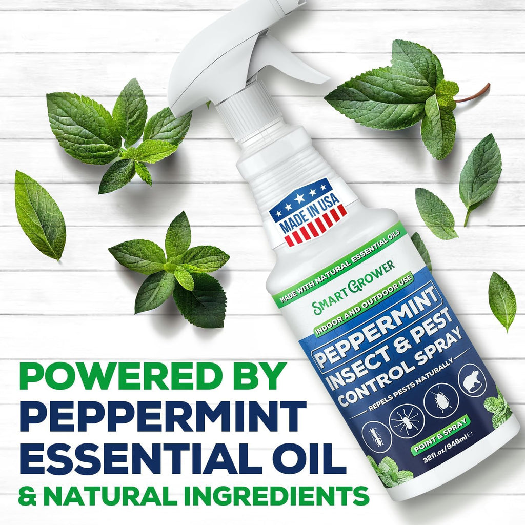 All Natural Peppermint Oil Insect & Pest Control Spray Repels Mice, Spiders, Ants, for Home, Indoor, Outdoor, Garden Maximum Strength Smart Grower Ready to Use 32 FL OZ