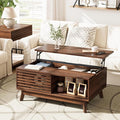 HAIOOU Lift Top Coffee Table, Mid Century Modern Coffee Table with Storage for Living Room, Walnut Coffee Tables with Sliding Fence Door, 35.4'' Rectangular Fluted Center Table (Brown)