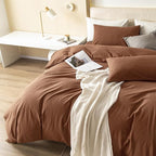 JIYUAN 100% Washed Cotton Duvet Cover Set 3 Pieces Oversized King, 1 Duvet Cover 120x98 Inches(Comforter Not Included) and 2 Pillowcases,Linen Feel Bedding Set Comfy and Breathable,Burnt Orange