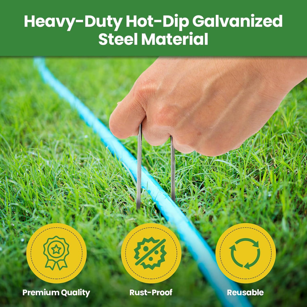 Landscape Staples 12 Inch 60 Pack, Garden Stakes Galvanized Garden Staples 11 Gauge, Plant Cover Stakes for Lawn Weed Barrier