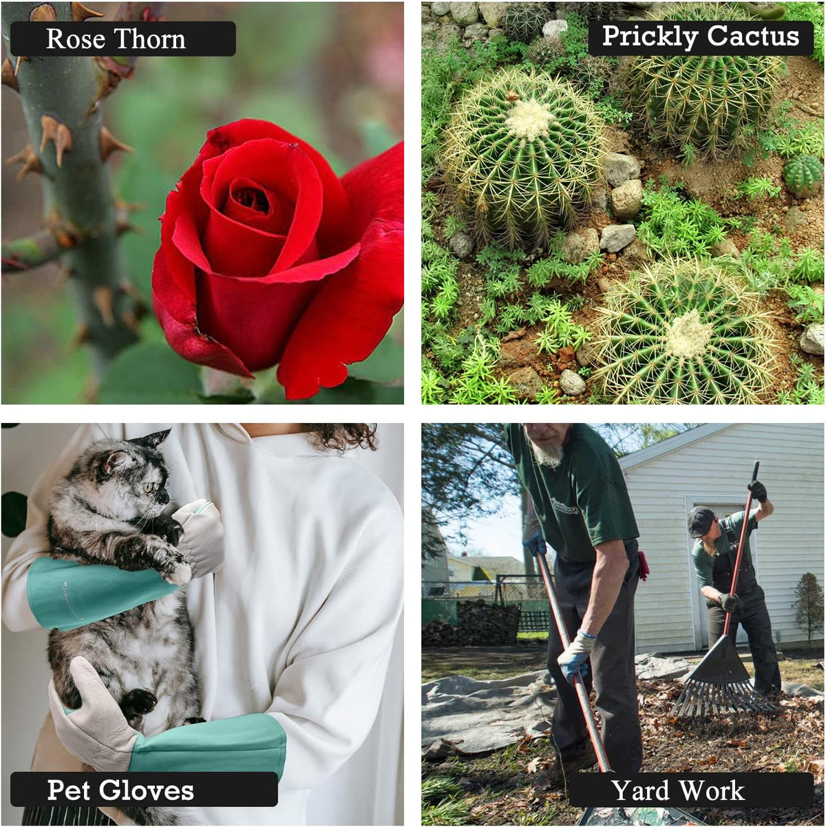 HANDLANDY Long Gardening Gloves for Men & Women, Thorn Proof Rose Pruning Gloves Leather Gauntlets Garden Glove Yard Work Glove (XS, Green)
