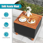 Tangkula 3 Pieces Patio Porch Furniture Set, PE Rattan Wicker Chair Conversation Set with Cushions and Storage Table, Outdoor Acacia Wood Bistro Set for Garden, Poolside (Turquoise)