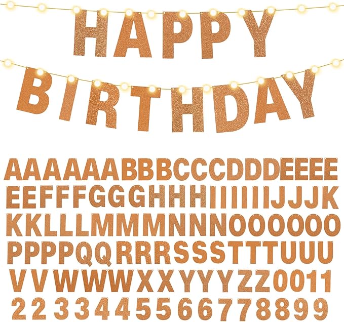 TaoBary 112 Pcs DIY Letter Kit Glitter Customizable Banner Letters Include 107 Letters and Numbers 3 Rope and 2 Needles for Birthday Halloween Christmas Wedding Valentine Party Decor(Glitter Orange)