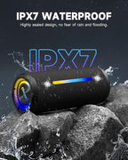 Bluetooth Speakers Wireless Loud Stereo Sound IPX7 Waterproof Outdoor Portable 25W Super Bass Speaker for Home Party Beach with 24H Playtime Colorful Lights BT5.3 TWS Pairing Birthday Gift Black
