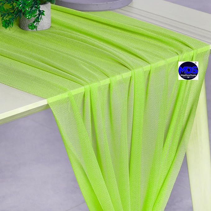 MDS Halloween Chiffon Table Runner - 15 Pack, 29 x 170 Inches, 14ft Each - Sheer Spooky Table Runners for Haunted House Parties, Trick-or-Treat Tables, Witchy Décor, Wedding & Events - Parrot Green