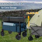 TIMBER RIDGE Foldable Wagon 350L Extendable Height, Large Capasity Collapsible Wagon Cart with All Terrians Detachable Wheels, Compact Folding Utility Wagon for Camping, Fishing, Shopping Navy