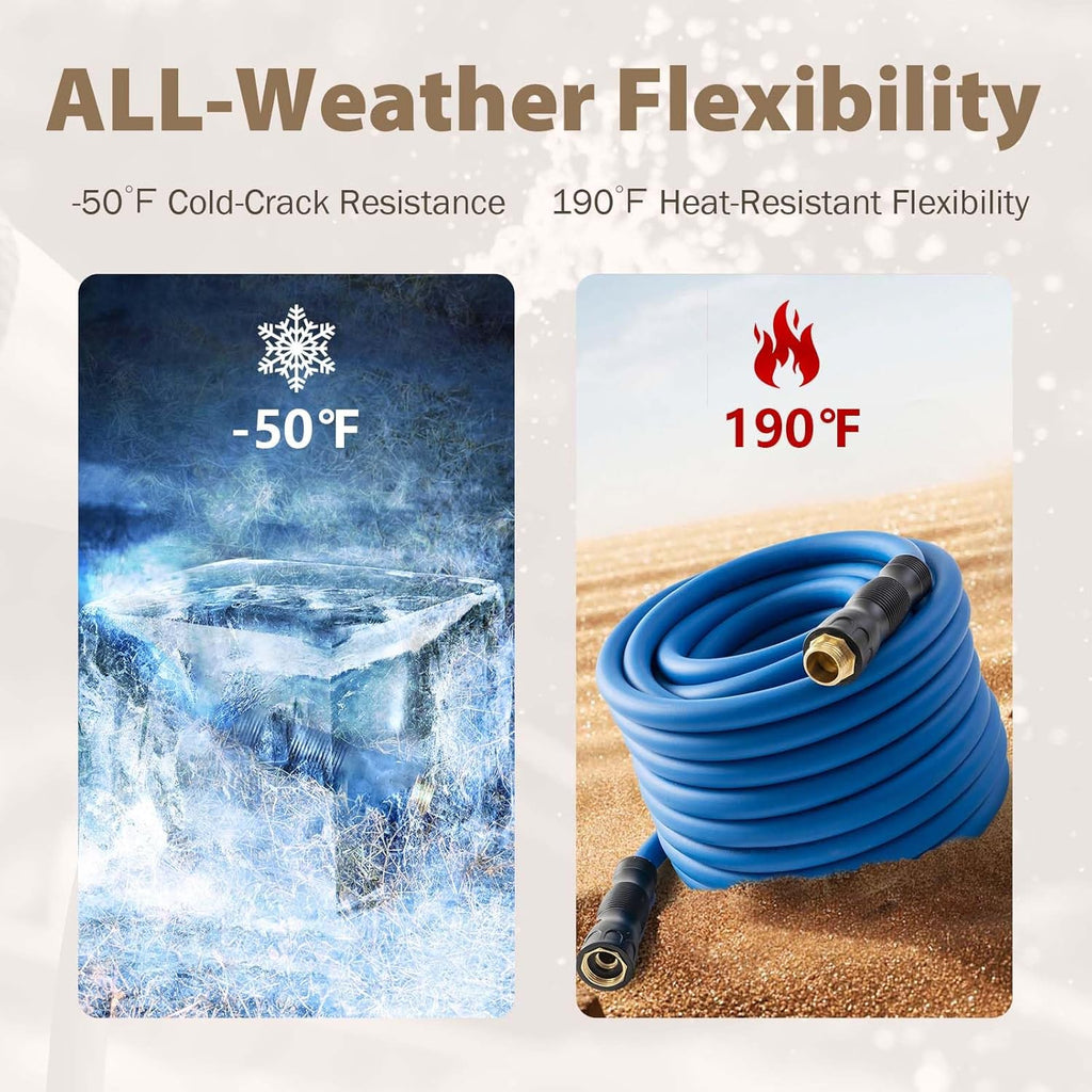 5/8" Hot/Cold Water Hose 75ft, -50℉ To 190℉ Heavy Duty,Flexible,Burst 600 Psi 3/4" Brass Fittings with Swivel Grip Handle for Outdoor,Yard, Farm, Blue