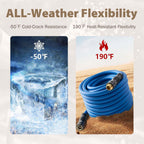 5/8" Hot/Cold Water Hose 25ft, -50℉ To 190℉ Heavy Duty,Flexible,Burst 600 Psi 3/4" Brass Fittings with Swivel Grip Handle for Outdoor,Yard, Farm, Blue
