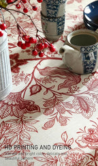 ISAENNE Designer French Linen Round Tablecloth,Red Floral Washable Indoor Table Cloth,Durable Home Decor Tablecloths for Dining Thanksgiving Kitchen Party Christmas,Diameter 67"-Ruyi A