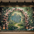 12x10ft Enchanted Forest Wedding Photography Backdrop Wonderland Roses Fairy Tale Backdrop Pink Flower Birthday Newborn Baby Shower Wedding Bridal Party Banner Photo Booth Props Anniversary Background