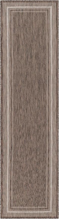 Unique Loom Outdoor Border Collection Area Rug - Soft Border (2' 7" x 10' Runner Brown/Ivory)