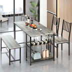 4 EVER WINNER Dining Room Table Set for 4, 55" Kitchen Table Set with Storage Shelf, Wine Rack & Wine Glasses Holder, Dining Table Set with 2 Chairs and Bench for Dining Room, Kitchen, Grey