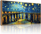 hyidecorart Wood Framed Wall Art For Living Room Large Canvas Wall Decor For Office Modern Bedroom Decoration Night Scene Wall Paintings Abstract Blue Vintage Pictures Artwork Home Decor 20x40