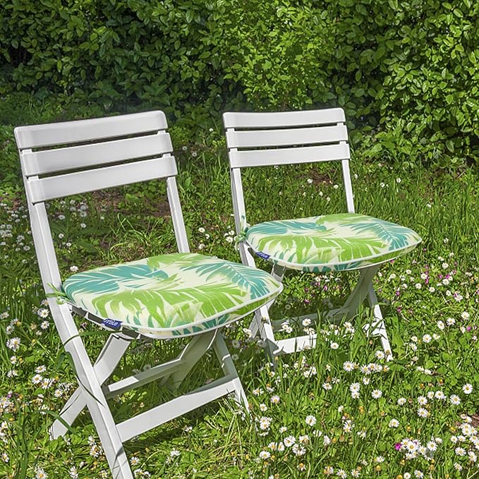 SleepMan Outdoor 17"x16" Chair Cushions with Ties Set of 4, Water Resistant All Weather U-Shape Seat Pads for Patio Garden Furniture Indoor Fade Resistant Patio Cushions (Green Bamboo)