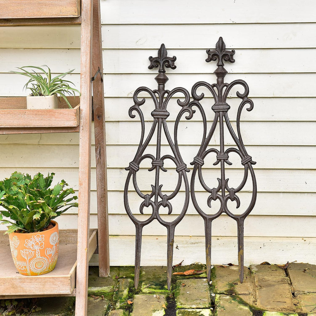 Sungmor Decorative Cast Iron Flower Bed Fence, 28" Tall Vintage Garden Edging Border, 4 Pack Heavy Duty Landscape Picket Fence Panels, Outdoor Plant Support Garden Stake, Victorian Yard Lawn Decor