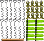 37pcs 12sets Heavy Duty Tree Stakes and Supports for Young Trees 16" Straightening Kit Metal Spiral Chrome Plated Brace Tree Ties Anti-Collision Reflective Rope