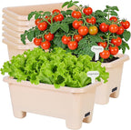 Oliz Self-Watering Rectangle Planter Boxes 8-Pack, 15.7-Inch Window Box Planter with Drainage Holes & Trays, Pots for Vegetables, Herbs, Flowers, Garden Windowsill Balcony (Yellow)