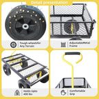 Heavy Duty 480 Lbs Capacity Mesh Steel Garden Cart Folding Utility Wagon with Removable Sides (Black+Yellow)