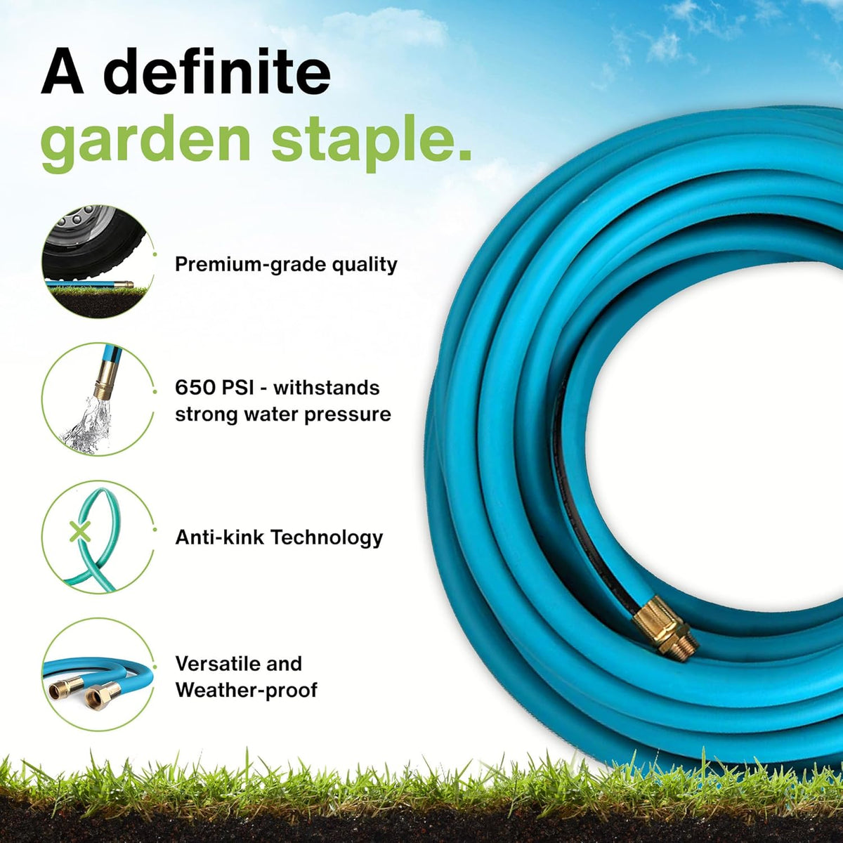 Aeromixer THE HOSE - 3/4 Inch Garden Hose 15 Feet, Kinkless Commercial Garden Hoses, Heavy Duty Industrial Water Hoses for Outdoors, 650 PSI High-Pressure Watering Tool for Farming and Gardening