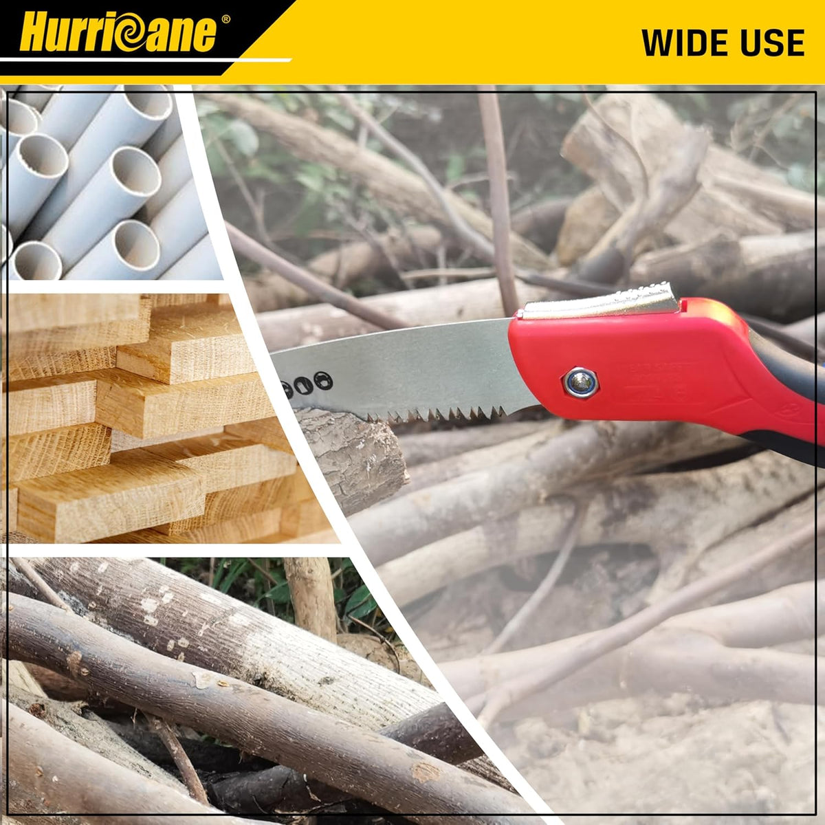 HURRICANE Folding Hand Saw, 10 Inch Pruning Saw, Hand Saw for Wood Cutting, Camping Tree Saw with SK5 Curved Blade, Triple-cut Razor Teeth, Outdoor Portable Saw for Tree Trimming, Gardening, Hiking